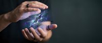Hands holding glowing digital globe with network connections, representing global technology, data transfer, and worldwide communication for business and innovation concepts.