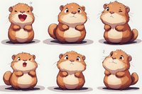 Adorable brown hamster character showing different emotions and expressions on white background. Cartoon mascot design for children animation and stickers.