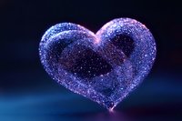 Glowing cosmic heart shape with sparkling stardust effect in purple and blue colors against dark background, creating magical romantic atmosphere.