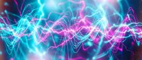Abstract neon wave patterns with vibrant cyan and magenta colors creating dynamic energy flow for modern digital backgrounds and futuristic designs.