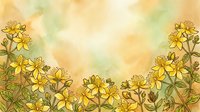 Watercolor yellow wildflowers on warm golden background, hand-drawn botanical art with green leaves and delicate blooms for cards and prints.