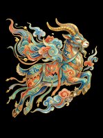 Ornate bull with decorative patterns in gold, teal, and orange isolated on transparent background. Ready for t-shirt design, clipart, stickers, sublimation, and print-on-demand products.