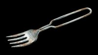 Vintage metal serving fork with elongated handle, isolated on transparent background. Ready for clipart, print-on-demand, t-shirt design, stickers, and sublimation projects.