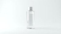 Clear glass cosmetic bottle with silver cap isolated on white background for skincare product packaging and beauty brand design.