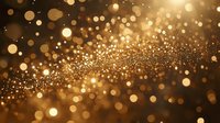 Golden bokeh lights creating magical glowing particles effect against dark background. Festive holiday atmosphere.