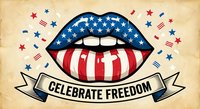 Patriotic lips with American flag design and stars on vintage background for Independence Day celebrations and national pride events.