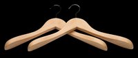 Pair of wooden clothes hangers with metal hooks isolated on transparent background, ready for t-shirt design, clipart, print-on-demand products, sublimation, and sticker applications.