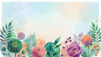 Watercolor floral border with roses, peonies, and tropical foliage on soft pastel background. Botanical illustration for invitations, cards, and design projects.