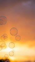 Abstract soap bubbles floating against warm orange purple gradient background for creative design projects and digital art applications.