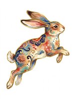 Ornate decorative rabbit with intricate floral patterns, gold accents, and vibrant colors isolated on transparent background. Ready for t-shirt design, clipart, stickers, and print-on-demand products.