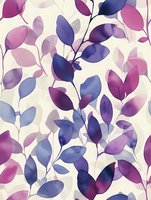 Delicate watercolor leaves in purple and blue tones create seamless nature pattern on white background. Elegant floral design for fabric, wallpaper and home decor.