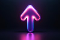 Glowing neon arrow pointing upward with pink and blue gradient effect on dark background, reflecting on surface. Modern minimalist design for business growth concept.