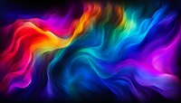 Vibrant multicolored waves of light creating dynamic flowing abstract pattern with neon rainbow colors against dark background, suitable for modern design projects.