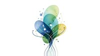 Abstract watercolor feathers in blue green yellow tones with flowing lines and paint splatters on white background for creative design projects.