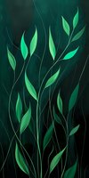 Elegant green leaves on dark background create flowing organic pattern. Graceful stems and foliage design for nature-inspired wallpaper, textile and surface patterns.