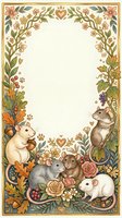 Autumn floral border with cute mice, acorns, berries and leaves creating decorative frame for invitations, greeting cards and seasonal designs.