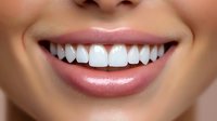 Close-up of young woman's healthy smile with white teeth and pink lips, showcasing dental care results for cosmetic dentistry and oral hygiene promotion.