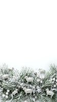 Festive winter arrangement with frosted evergreen branches, silver ornaments, and white berries isolated on clean background, ready for holiday design projects and seasonal marketing materials.