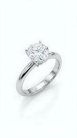 Elegant solitaire diamond engagement ring with round brilliant cut stone in white gold setting isolated on white background for jewelry design.