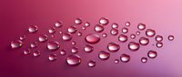 Water droplets of varying sizes arranged diagonally across a gradient pink surface, creating a fresh, clean aesthetic suitable for skincare, cosmetics, and wellness product marketing.