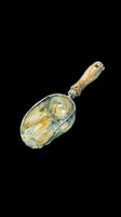 Watercolor metal scoop with wooden handle, isolated on transparent background. Ready for kitchen clipart, stickers, t-shirt design, print on demand, and sublimation projects.