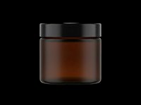 Amber glass jar with black lid isolated on transparent background, ready for cosmetics, skincare, and product packaging design use.