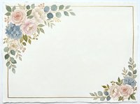 Vintage floral border frame with pink roses, blue hydrangeas, and eucalyptus leaves on cream background. Suitable for invitations, stationery, and greeting cards.
