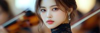 Young Asian woman with elegant makeup and dangling earrings in soft warm lighting. Professional portrait photography for beauty and fashion concepts.