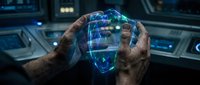 Hands holding glowing digital shield with network connections in futuristic control room for cybersecurity and data protection concepts.