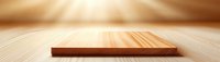 Wooden platform display on warm beige background with radial blur effect and dramatic lighting creates elegant product presentation space.