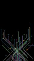 Abstract digital network with colorful glowing lines and connection nodes on black background for technology presentations and modern design projects.