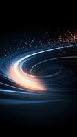 Abstract spiral light trails against dark background with glowing blue and orange energy streams creating dynamic motion effect for technology concepts.