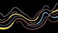 Abstract flowing neon lines in yellow, blue and orange colors on black background for modern digital design and technology presentations.