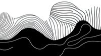 Abstract black and white wavy lines creating dynamic landscape silhouette with flowing curves and organic patterns. Minimalist line art design on white background.