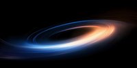 Luminous spiral of blue and orange light streams against dark background, creating dynamic cosmic motion effect for space and astronomy designs.