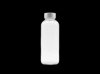Clear glass water bottle with silver metal cap isolated on transparent background, ready for product mockups, packaging design, e-commerce, and print-on-demand applications.