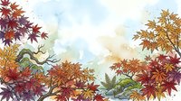 Watercolor autumn leaves frame with red, gold, and burgundy maple foliage creating a seasonal border design for fall projects, invitations, and decorative backgrounds.