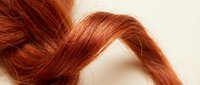 Luxurious auburn hair strand with rich copper highlights flowing in elegant waves against soft neutral background for beauty and haircare concepts.