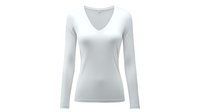 White long sleeve v-neck women's t-shirt mockup on transparent background, front view for fashion design and branding presentations, isolated garment.