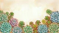 Watercolor succulent plants border frame with copy space for text on beige background for wedding invitations and botanical designs.