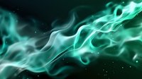Abstract green energy waves flowing through dark space with glowing particles and ethereal light effects for digital art and futuristic designs.