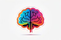 Colorful brain illustration with vibrant gradient from blue to pink, showing creative and analytical thinking hemispheres on white background, isolated design element.