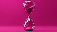 Transparent hourglass with flowing pink sand against vibrant magenta background symbolizing time management and deadline concepts for business presentations.