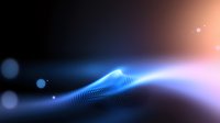 Abstract digital wave pattern with glowing blue particles flowing on dark background, creating dynamic light motion effect for technology presentations.