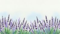 Watercolor lavender flowers with green leaves border on light beige background for aromatherapy, spa, natural cosmetics and wellness designs.