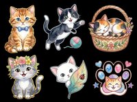 Cute cartoon kittens sticker set isolated on transparent background, ready for t-shirt design, print on demand, clipart, stickers, and sublimation projects.
