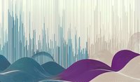 Abstract wave pattern with flowing lines in turquoise, purple, and beige creating dynamic movement and rhythm against light background, suitable for modern design projects.
