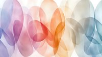 Soft flowing abstract shapes in pastel purple, pink, orange and blue create gentle overlapping transparent layers with delicate gradient transitions.