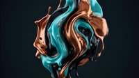 Abstract fluid sculpture with flowing copper and turquoise metallic waves creating dynamic motion against dark background for modern design projects.