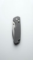 Gray tactical folding knife with textured handle isolated on white background for outdoor survival and camping gear designs.